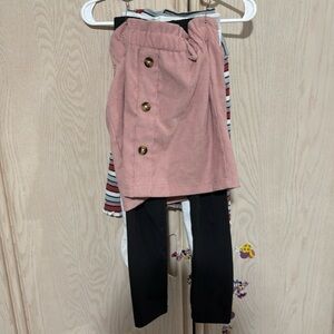 Stripped Long Sleeve,pink Skirt, Leggings/stockings